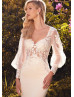 Vintage Long Sleeves Ivory Lace Satin Wedding Dress